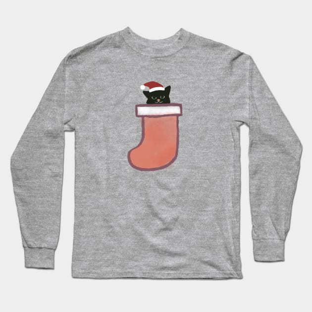 Hidden Cat Xmas Minimal Cat inside sock Long Sleeve T-Shirt by Chewbarber